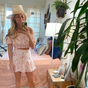 Two piece floral top and skirt set